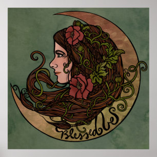 Gesegnet sei Moon Goddess Pagan Art Poster