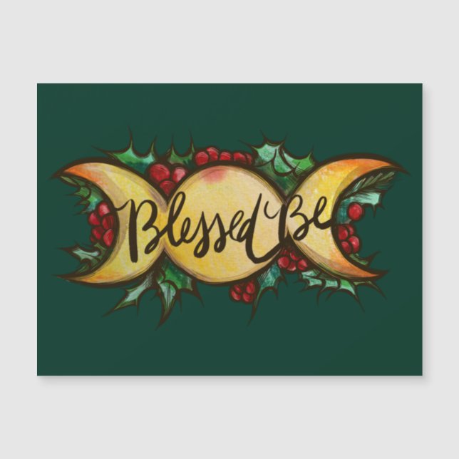 Gesegnet sei Triple Moon Goddess Holly Weihnachten Magnetkarte (Vorderseite)