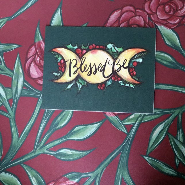 Gesegnet sei Triple Moon Goddess Holly Weihnachten Postkarte (Von Creator hochgeladen)