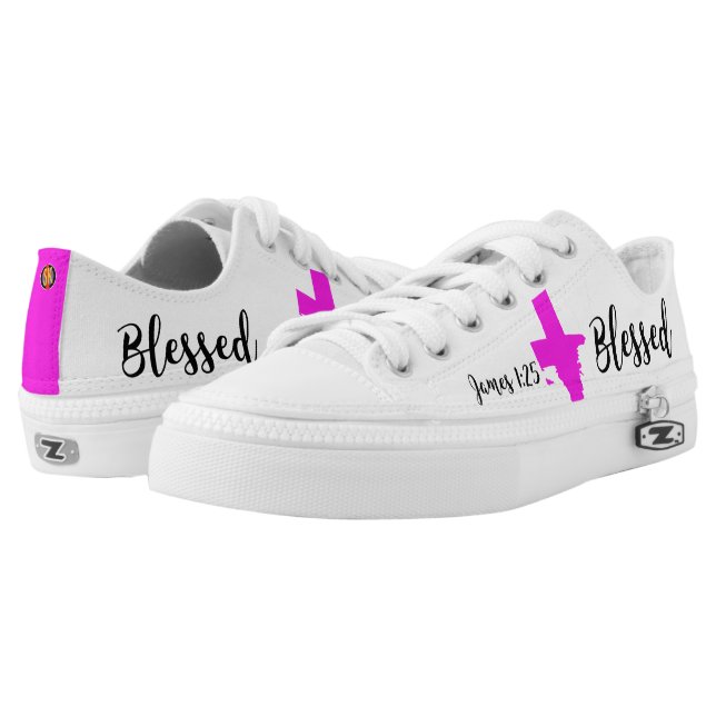 + "Gesegnet" SkriptureKicks - Frauen Druckschuhe Niedrig-geschnittene Sneaker (Paar)