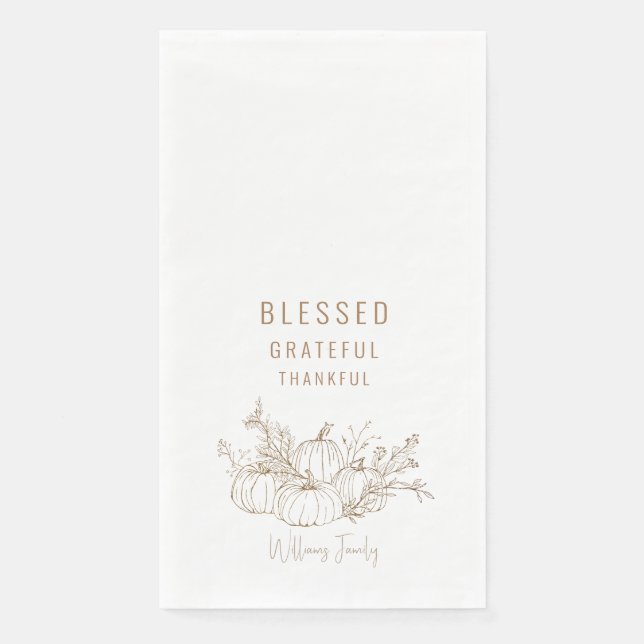 Gesegnet Thankful Pumpkin Whie Holiday Serviette (Vorderseite)