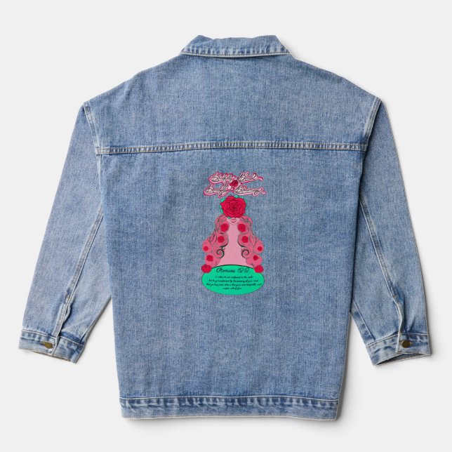 Gesegnet und blühend - Rose erröten Jeansjacke (Rückseite)