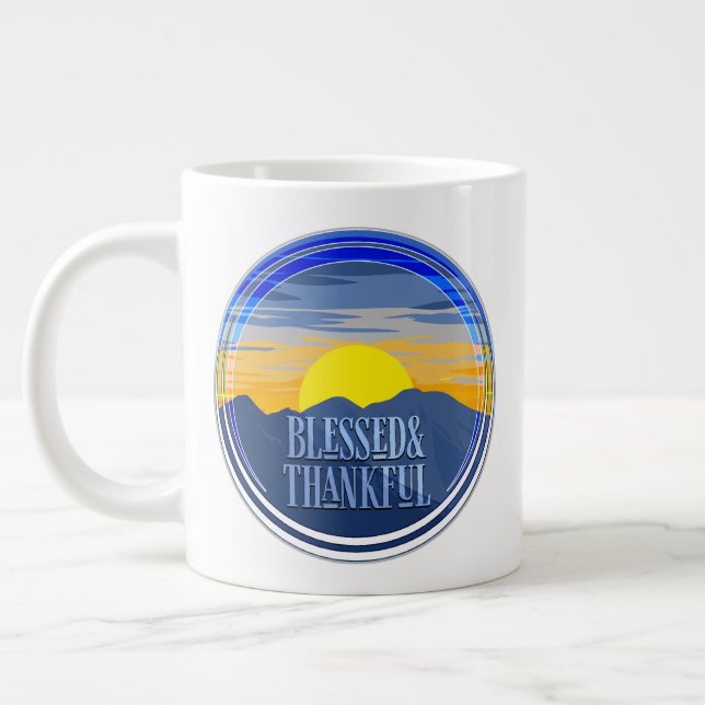 Gesegnet und Dankbar Jumbo-Tasse (Links)