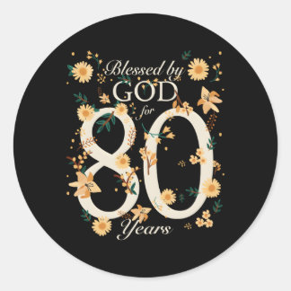 gesegnet von Gott für 80 Jahre 80. Runder Aufkleber