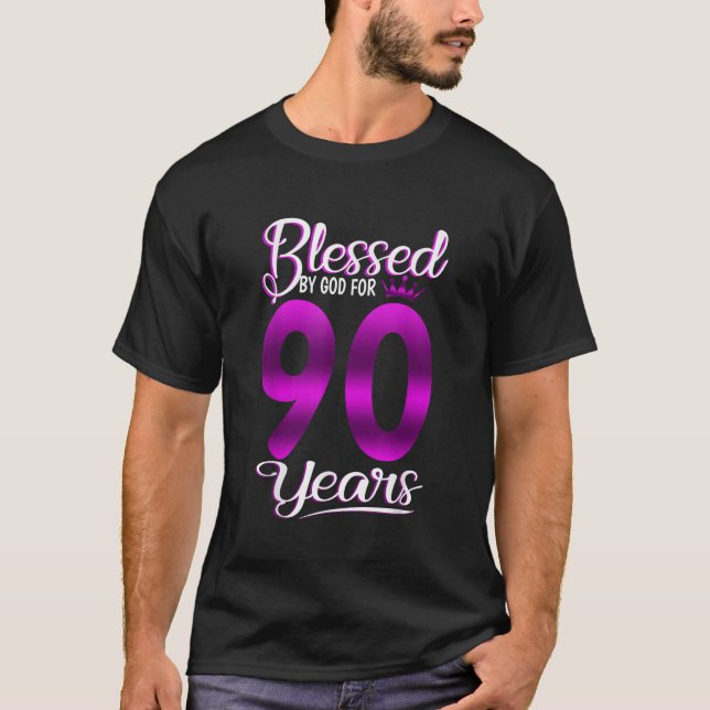 Gesegnet von Gott für 90 Jahre Altes 90. Geburtsta T-Shirt (Vorderseite)