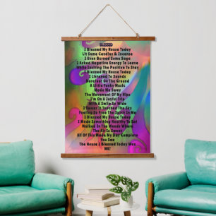 Gesegnet W/ Poem Wood Topped Wall Tapestory Wandteppich Mit Holzrahmen