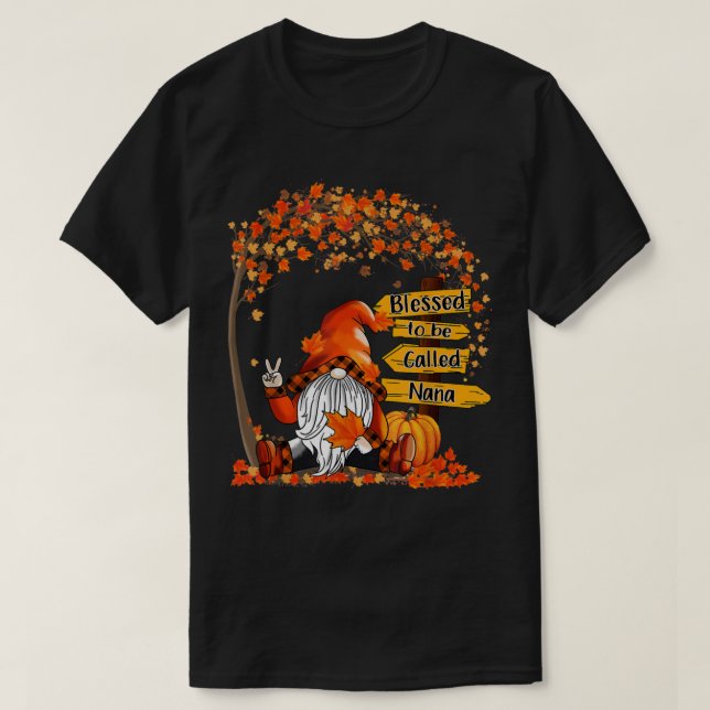 Gesegnet werden Nana Gnome Herbst Dank T-Shirt (Design vorne)