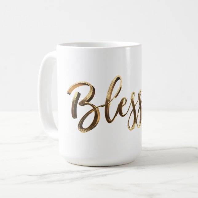 Gesegnete Elegante Imitate Gold Script Inspiration Kaffeetasse (Vorderseite Links)