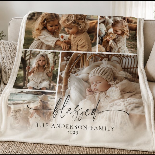 Gesegnete Familien-Foto-Collage-Erinnerung  Fleecedecke (Blessed Elegant Photo Collage Blanket)