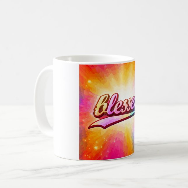 Gesegnete farbenfrohe Typografie Inspirierend Kaffeetasse (Vorderseite Links)