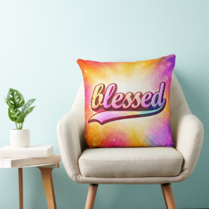 Gesegnete farbenfrohe Typografie Inspirierend Kissen