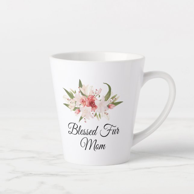 Gesegnete Fell-Mutter mit Wasserfarben-Blumendesig Milchtasse (Rechts)