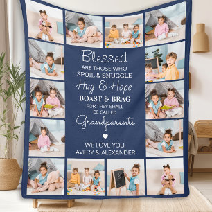 Gesegnete Großeltern Custom Navy Blue 14 Picture Fleecedecke