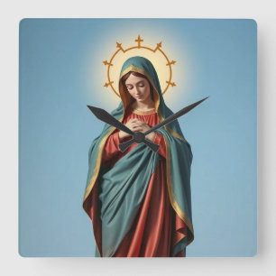 Gesegnete Jungfrau Mary Clock Quadratische Wanduhr