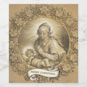 Gesegnete Jungfrau Mary Jesus Weihnachten Vintag Weinetikett