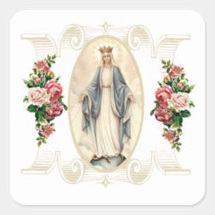 Gesegnete Jungfrau Mary Katholic Religious Floral Quadratischer Aufkleber