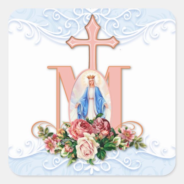 Gesegnete Jungfrau Mary katholische Rose Religiöse Quadratischer Aufkleber (Vorderseite)