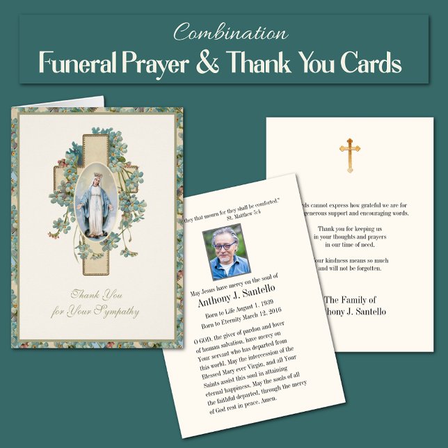 Gesegnete Jungfrau Mary Religious Beerdigung Beile (Combination Blessed Virgin Mary, Our Lady of Grace, Funeral Memorial Prayer and Thank You Cards)