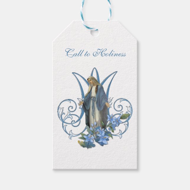 Gesegnete Jungfrau Mary Religious Katholic Blue Fl Geschenkanhänger (Vorderseite)