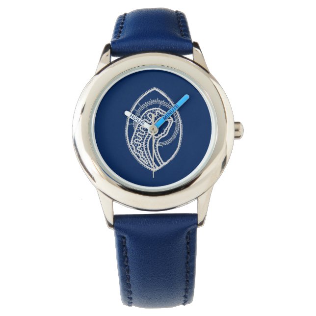 Gesegnete Jungfrau Mary, weiße Spitze, marineblau Armbanduhr (Vorderseite)