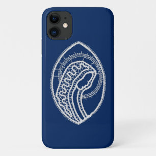 Gesegnete Jungfrau Mary, weiße Spitze, marineblau Case-Mate iPhone Hülle