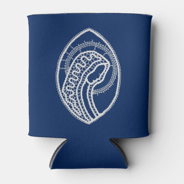 Gesegnete Jungfrau Mary, weiße Spitze, marineblau Dosenkühler (Vorderseite)