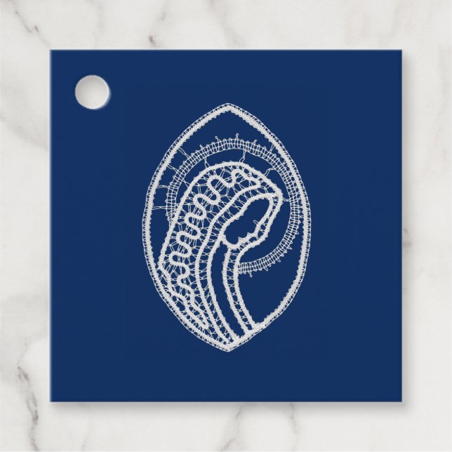Gesegnete Jungfrau Mary, weiße Spitze, marineblau Geschenkanhänger (Vorderseite)