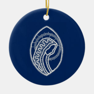 Gesegnete Jungfrau Mary, weiße Spitze, marineblau Keramik Ornament