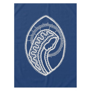 Gesegnete Jungfrau Mary, weiße Spitze, marineblau Tischdecke