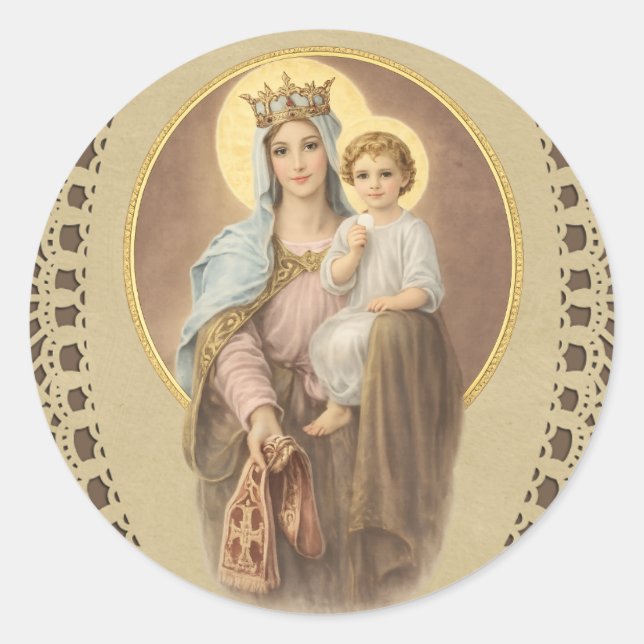 Gesegnete Maria Mutter der Priester Jesus Eucharis Runder Aufkleber (Vorderseite)