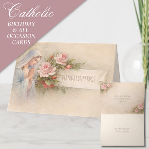 Gesegnete Maria Pink Vintage Rosen Schrift Feiertagskarte