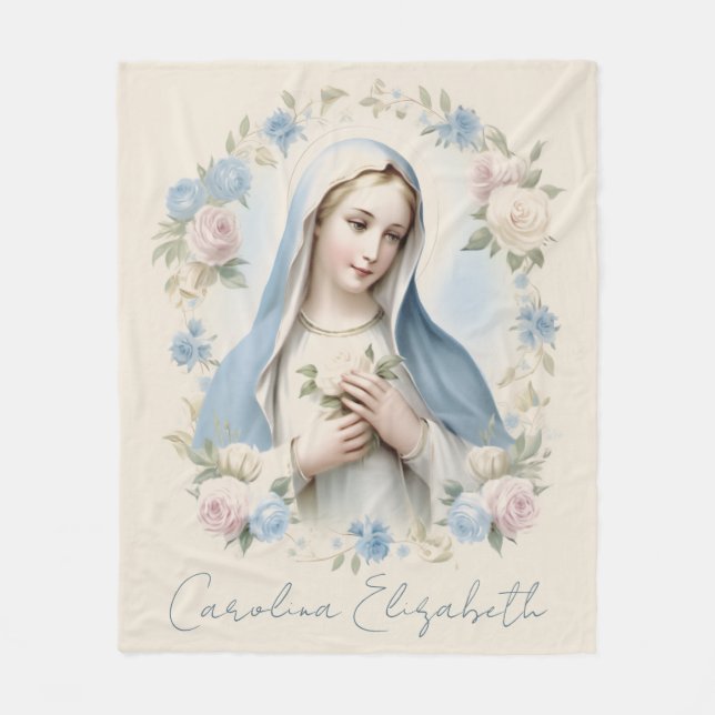 Gesegnete Mary Religious Floral Pink Roses Fleecedecke