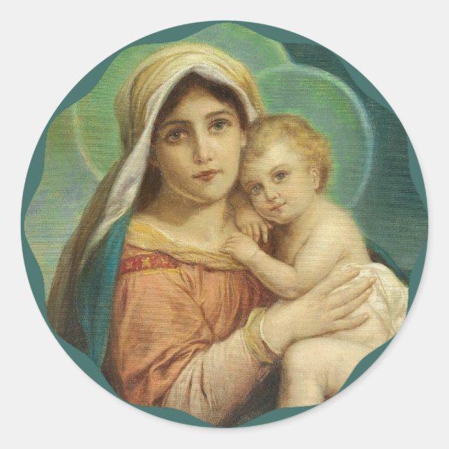 Gesegnete Mutter, die den Jesus zum Baby hält Runder Aufkleber (Vorderseite)