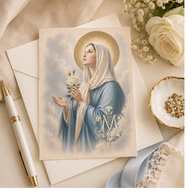 Gesegnete Mutter Florale Marien Kreuz Religiös  Dankeskarte (Von Creator hochgeladen)