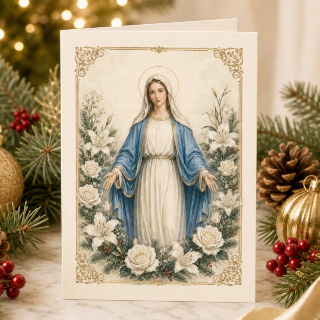 Gesegnete Mutter Maria katholische Blumen  Feiertagskarte (Von Creator hochgeladen)