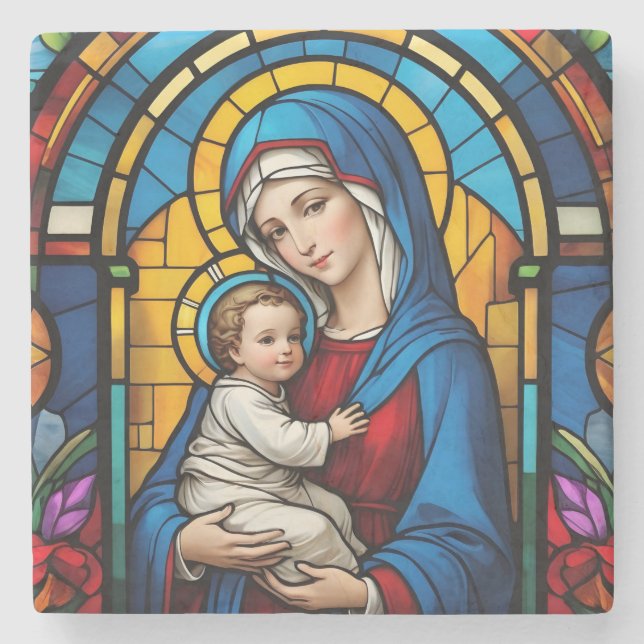 Gesegnete Mutter Mary and Baby Jesus - Jungfrau Ma Steinuntersetzer (Vorderseite)