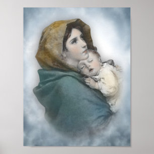 Gesegnete Mutter und Baby Jesus Aquarell Poster