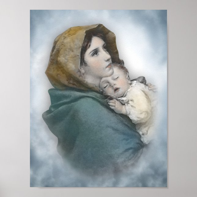 Gesegnete Mutter und Baby Jesus Aquarell Poster (Vorne)