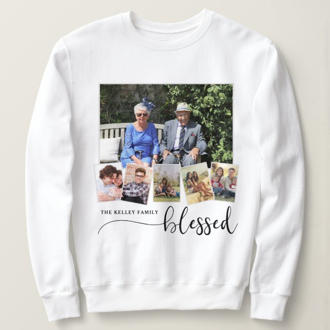 Gesegnete, Personalisierte 6-Foto-Familienkollage Sweatshirt (Design vorne)