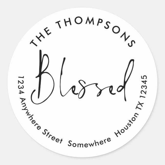 Gesegnete Rücksendeadresse Weihnachten Schwarz-wei Runder Aufkleber (Vorderseite)