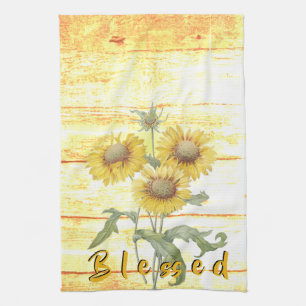 Gesegnete Sonnenblumen auf Holz Geschirrtuch