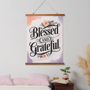 Gesegnete und dankbare vintage-christliche Wand Wandteppich Mit Holzrahmen