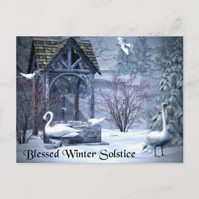 Gesegnete Winter Solstice Swans Postkarte (Vorderseite)