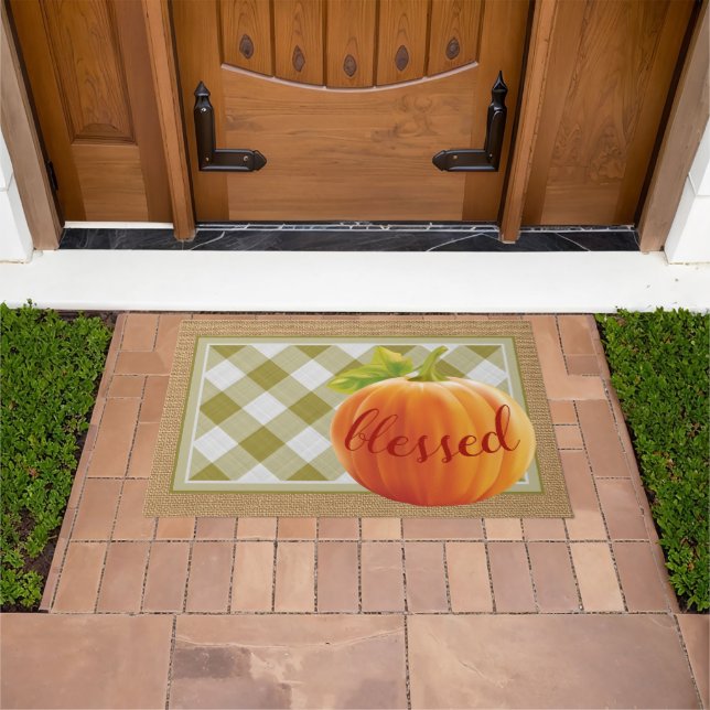 Gesegneter Herbst Ernte Pumpkin auf Gingham Willko Fußmatte (Außenbereich)