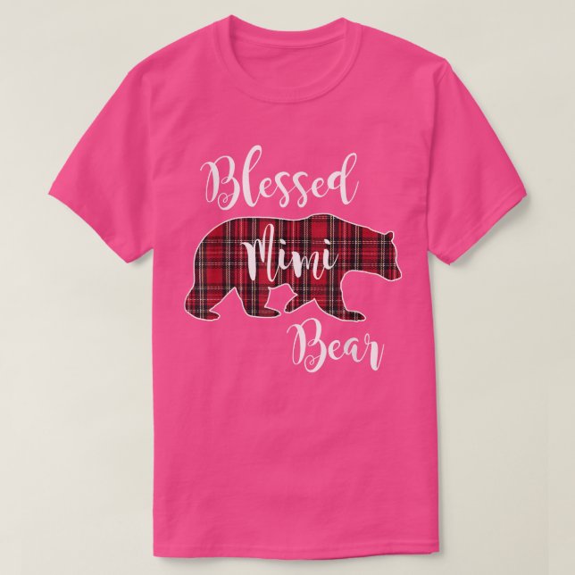 Gesegneter Mimi Bear Red Tartan Kariert Fun Oma Gi T-Shirt (Design vorne)