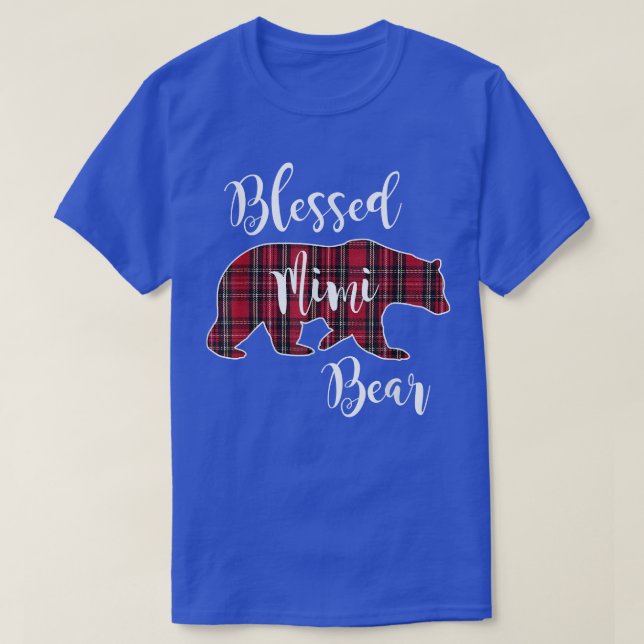 Gesegneter Mimi Bear Red Tartan Kariert Fun Oma Gi T-Shirt (Design vorne)