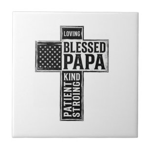 Gesegneter Papa Kreuz Christliche Vintage-Typograf Fliese