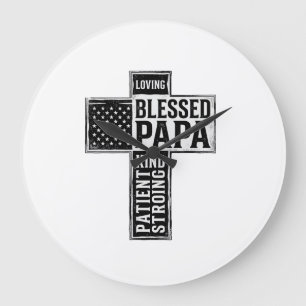 Gesegneter Papa Kreuz Christliche Vintage-Typograf Große Wanduhr