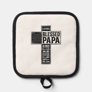 Gesegneter Papa Kreuz Christliche Vintage-Typograf Topflappen