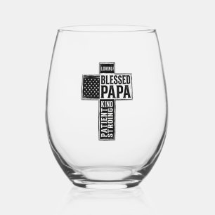 Gesegneter Papa Kreuz Christliche Vintage-Typograf Weinglas Ohne Stiel